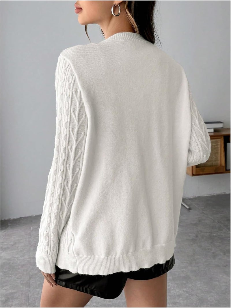 MakeMeChic Women's Maternity Sweater Bow Knot Crew Neck Long Sleeve Pregnancy Cardigan - Image 2